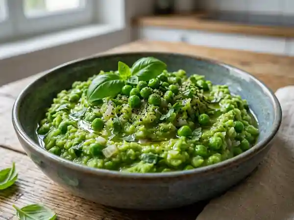 Petits pois fondants au basilic frais - Photo de présentation