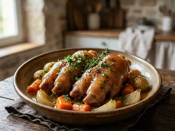 Pieds de cochon fondants et leur jus au vin blanc - Photo de présentation