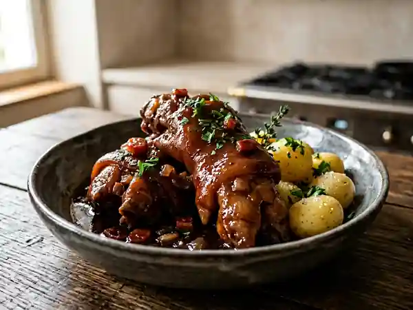 Pieds de porc fondants à la sauce au vin rouge - Photo de présentation