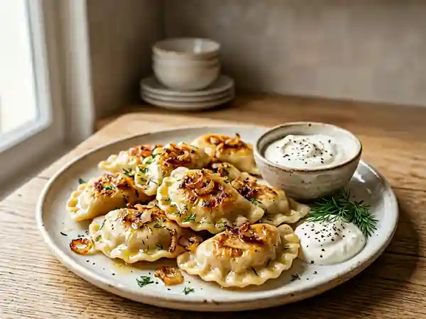 Pierogi polonais traditionnels farcis au fromage et pommes de terre - Photo de présentation