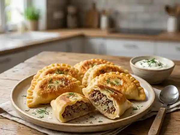 Pierojki russes dorés au bœuf et chou - Photo de présentation