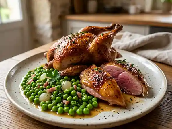 Pigeon Rôti et Ses Petits Pois Fondants - Photo de présentation