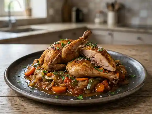 Pigeonneaux rôtis aux épices et confit fondant - Photo de présentation