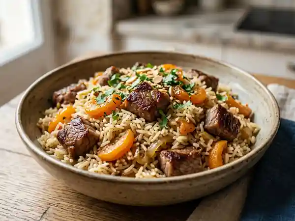 Pilaf de mouton fondant aux abricots - Photo de présentation