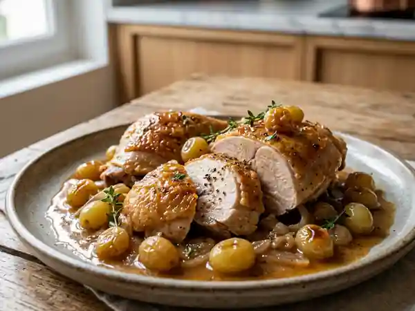 Pintade rôtie au cidre et raisins fondants - Photo de présentation