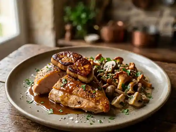 Pintade rôtie au foie gras et sous-bois - Photo de présentation