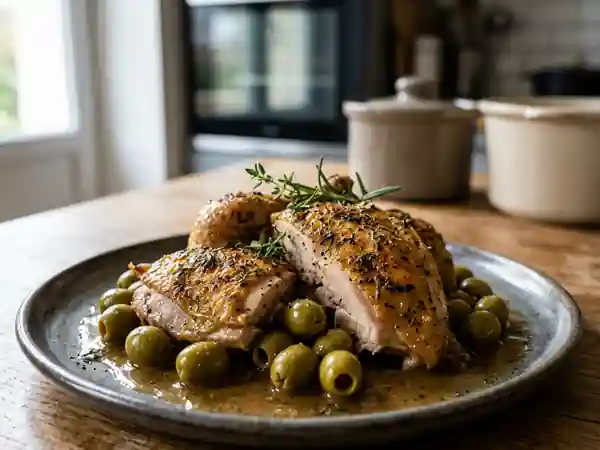 Pintade rôtie aux olives et herbes fraîches - Photo de présentation