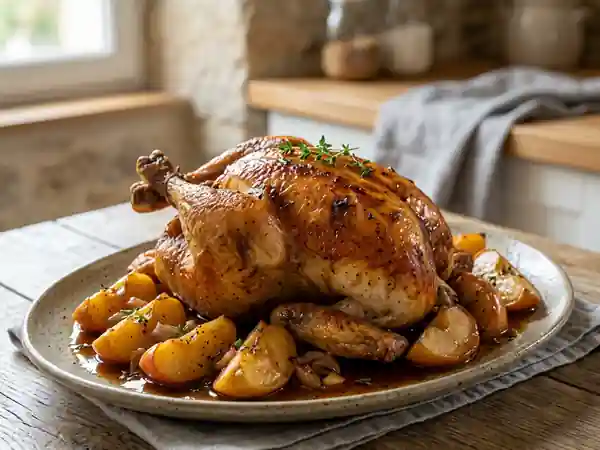 Pintade rôtie au miel et pommes fondantes - Photo de présentation