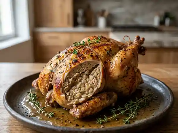 Pintade Rôtie Farcie à la Mousse de Foie d'Oie, Recette Gourmande et Raffinée - Photo de présentation