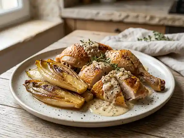 Pintadeau rôti et endives caramélisées - Photo de présentation