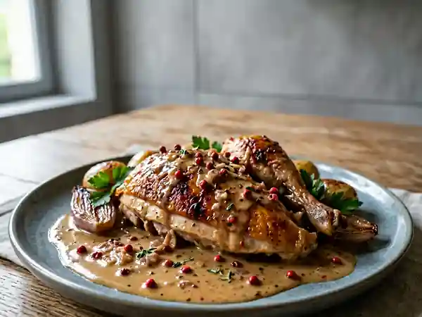 Pintadeaux rôtis au cognac et poivre rose - Photo de présentation
