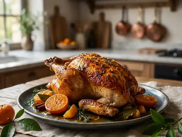 Pintadeau rôti au miel et mandarines acidulées - Photo de présentation