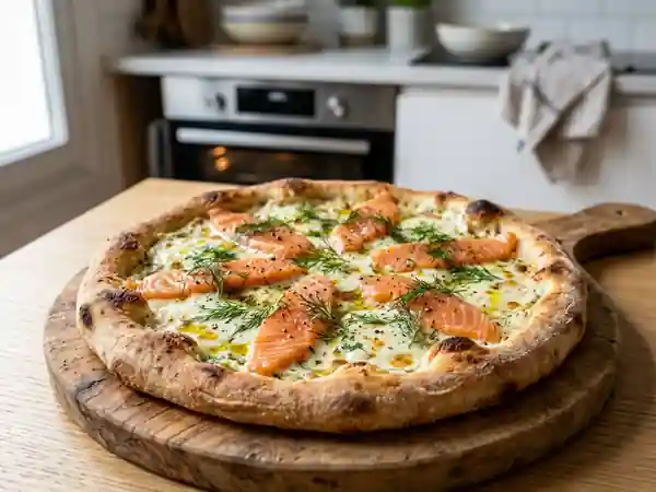 Pizza au saumon frais et crème citronnée - Photo de présentation
