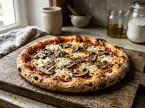 Pizza forestière fondante à la mozzarella - Photo de présentation