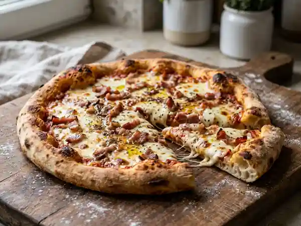 Pizza bacon croustillant et mozzarella fondante - Photo de présentation