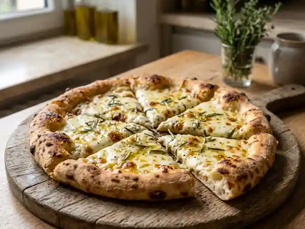 Pizza Bianca Crème, Ail et Romarin - Photo de présentation