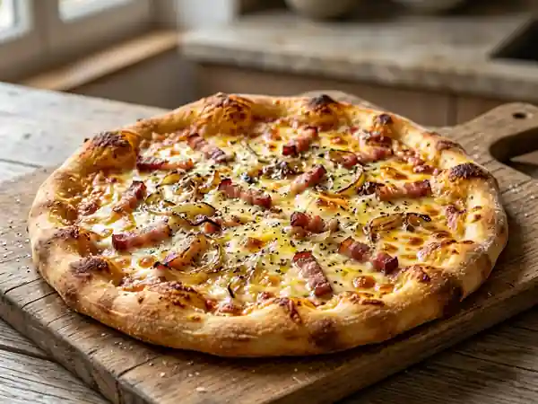 Pizza Carbonara Onctueuse aux Lardons Grillés - Photo de présentation