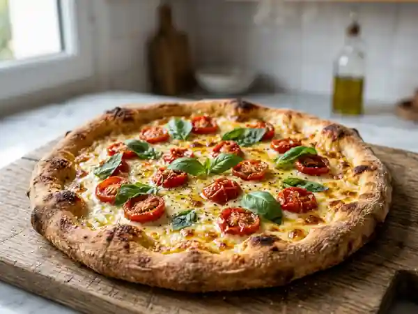Pizza blanche : ricotta fondante et basilic frais - Photo de présentation