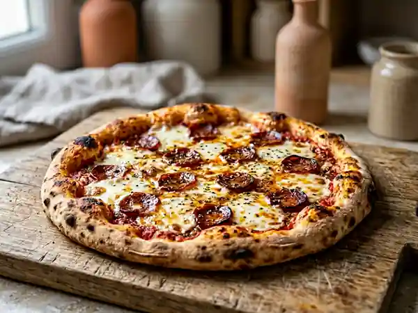 Pizza croustillante au chorizo et origan - Photo de présentation