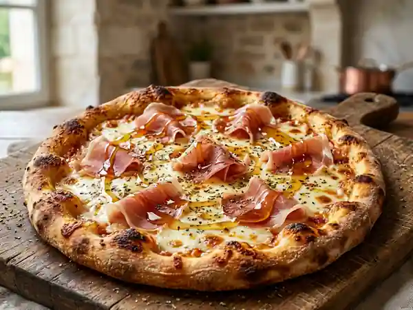 Pizza jambon cru et miel caramélisé - Photo de présentation