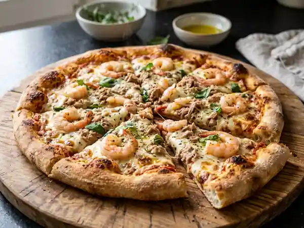 Pizza Croustillante au Thon et Crevettes - Photo de présentation