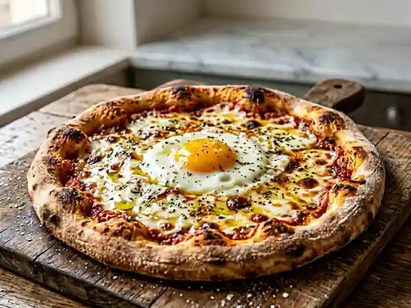 Pizza fondante à l'œuf et mozzarella - Photo de présentation