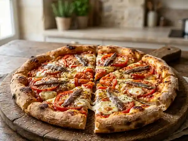 Pizza Croustillante aux Anchois et Tomates - Photo de présentation
