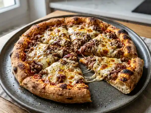 Pizza bœuf haché et oignons fondants - Photo de présentation