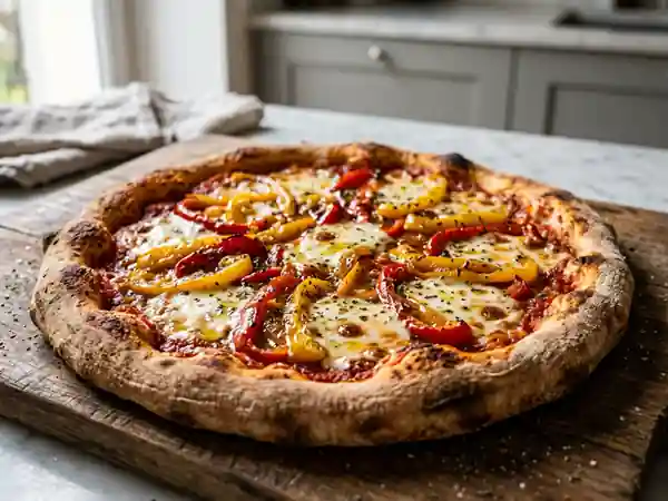 Pizza aux poivrons fondants et mozzarella - Photo de présentation
