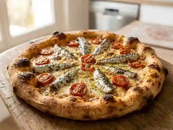 Pizza marine aux sardines et ail - Photo de présentation