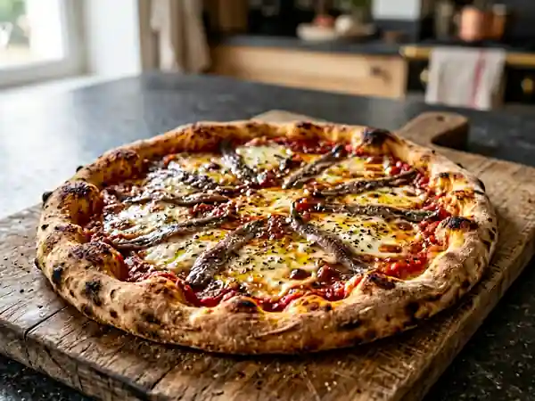Pizza napolitaine aux anchois et origan - Photo de présentation