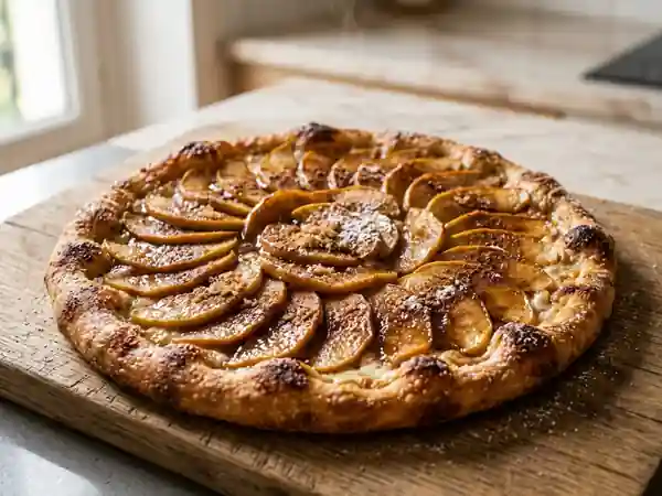 Pizza croustillante aux pommes caramélisées - Photo de présentation