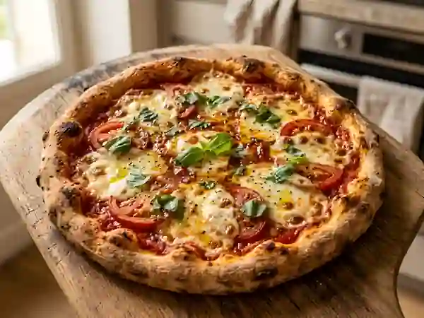 Pizza Tomate Mozzarella au Basilic Frais - Photo de présentation
