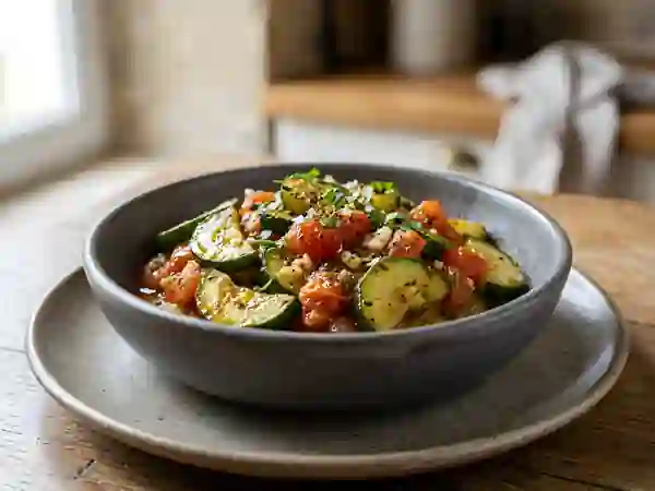 Poêlée de concombres et tomates à l'ail - Photo de présentation