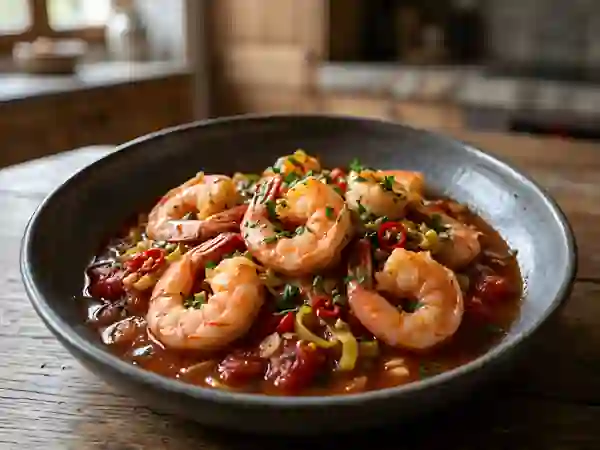 Poêlée de crevettes pimentées et poireaux - Photo de présentation