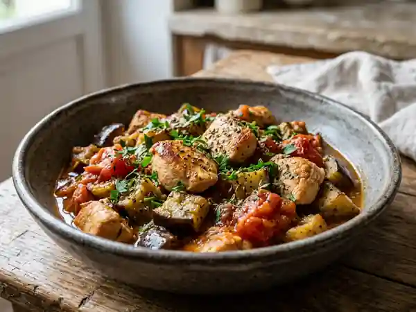 Poêlée de dinde aux aubergines fondantes - Photo de présentation