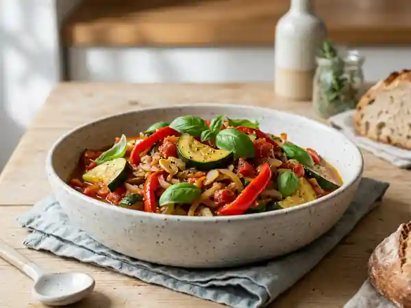 Poêlée de légumes fondants au basilic frais - Photo de présentation