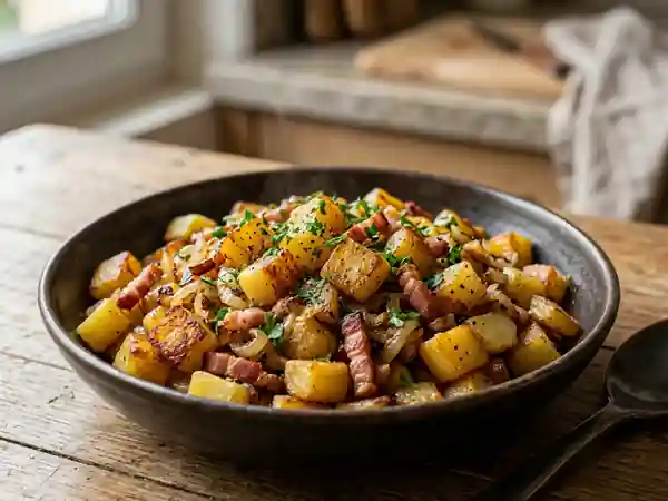 Poêlée de pommes de terre paysannes savoureuse pour une personne - Photo de présentation