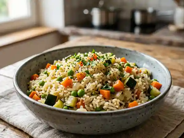 Poêlée de riz fondant aux légumes croquants - Photo de présentation