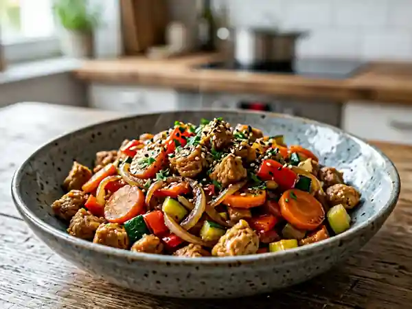 Poêlée de soja et petits légumes sautés savoureuse - Photo de présentation