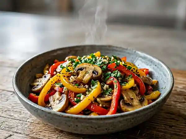 Poêlée savoureuse aux petits poivrons et champignons frais - Photo de présentation