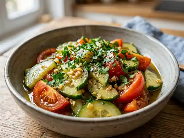 Poêlée fondante concombre et tomate à l'ail - Photo de présentation