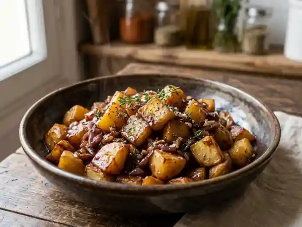 Poêlée de pommes de terre laquées au vin rouge - Photo de présentation