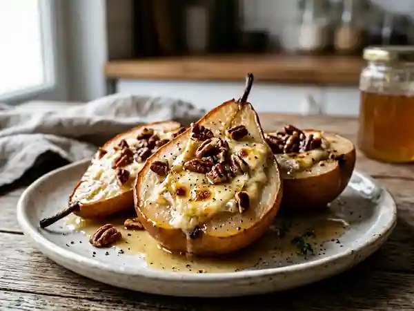 Poires rôties au brie coulant et pécan - Photo de présentation