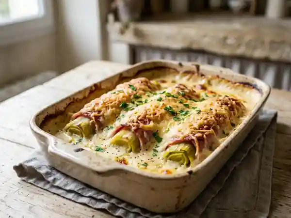 Poireaux au jambon fondants et béchamel onctueuse - Photo de présentation