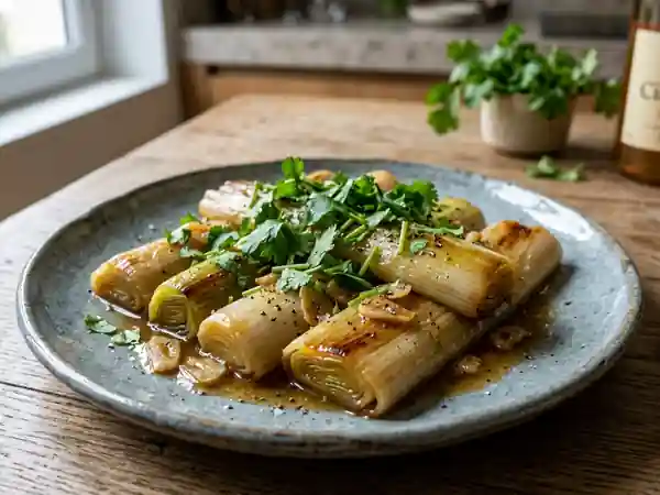 Poireaux braisés au cidre et coriandre fraîche : recette savoureuse et facile - Photo de présentation
