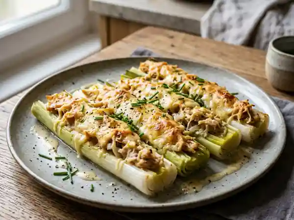 Poireaux farcis au poulet : recette gourmande et facile - Photo de présentation