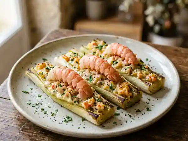 Poireaux fondants farcis aux langoustines - Photo de présentation