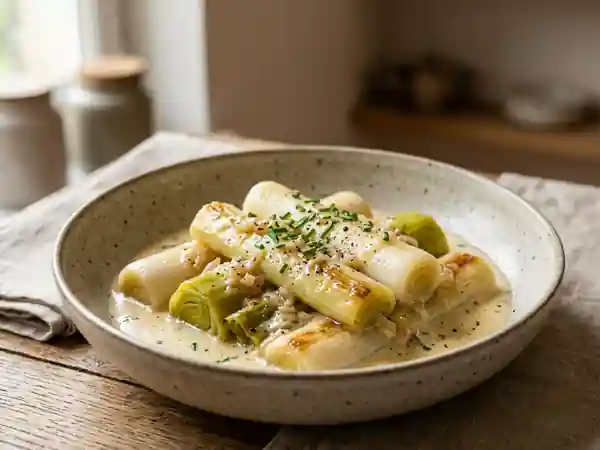 Poireaux fondants à la crème et vin blanc - Photo de présentation