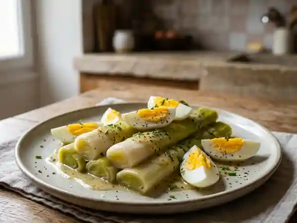 Poireaux fondants à la vinaigrette et œufs durs - Photo de présentation